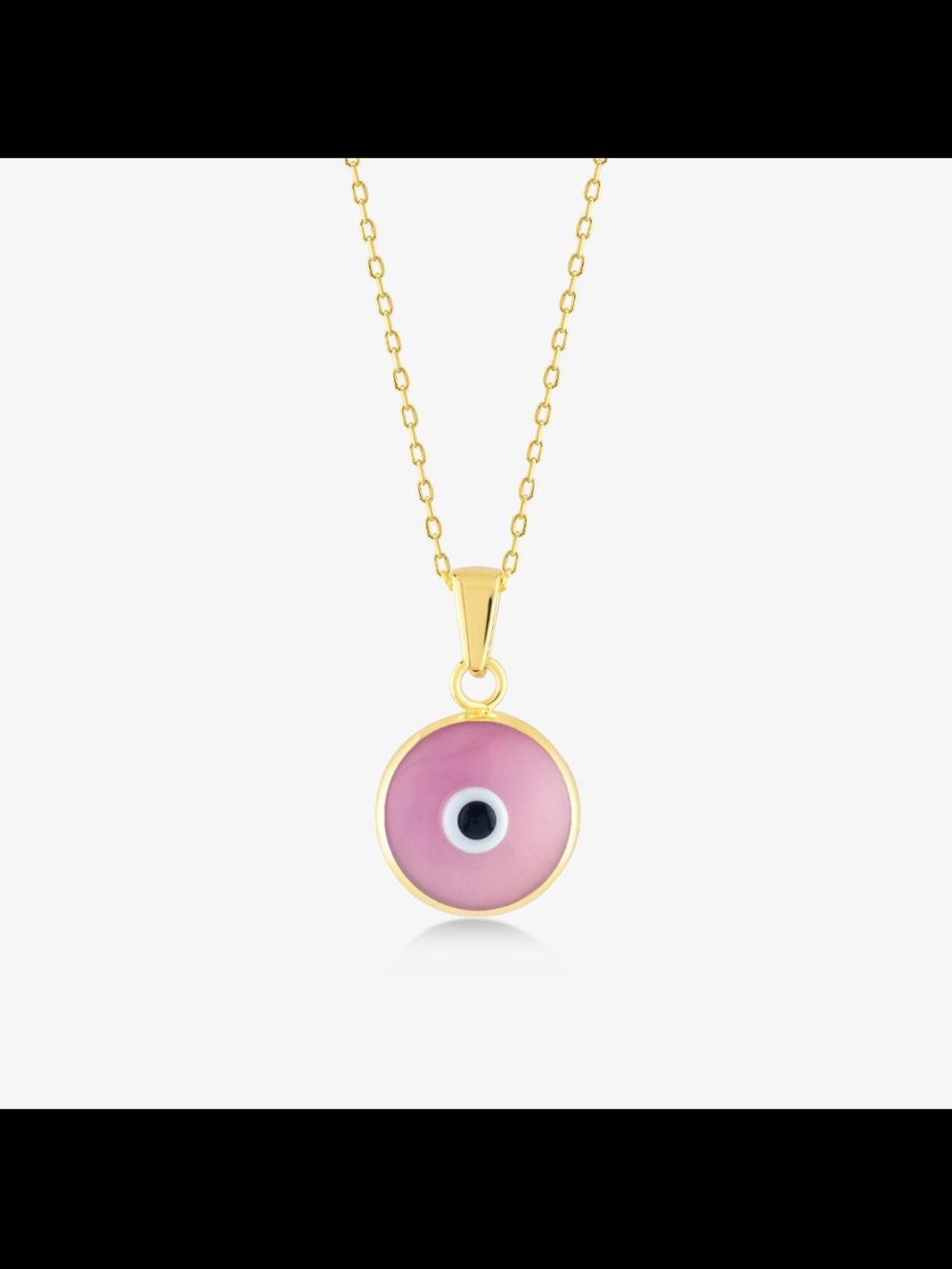 14k Solid Gold Pink Evil Eye Pendant Necklace